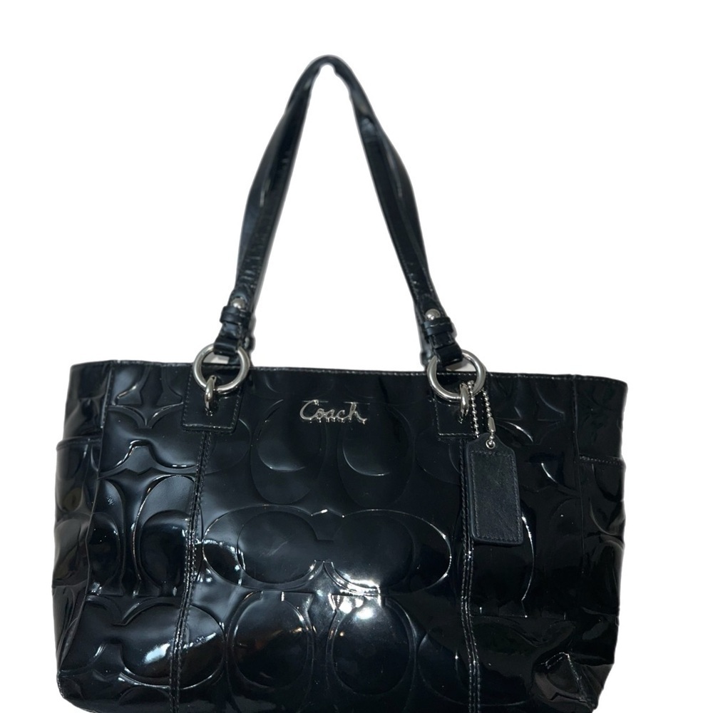 Coach F17728 Black Leather Floral Embossed Tote